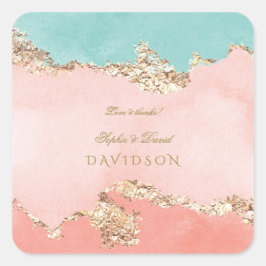 Luxury Pastel Waterverf Gold Foil Wedding Vierkante Sticker