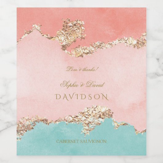 Luxury Pastel Waterverf Gold Foil Wedding Wijn Etiket (Enkel label)