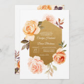 Luxury Peach Summer herfst Gold Floral Wedding Kaart (Voorkant / Achterkant)