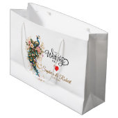 Luxury Peacock Floral – (Custom Name & Date) Groot Cadeauzakje (Voorkant Gekanteld)