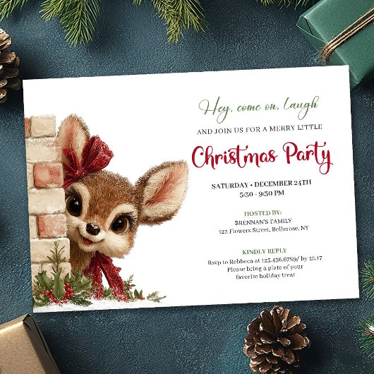 Luxury Peeking Reindeer Cute Cartoon Watercolor  Kaart