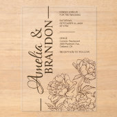 Luxury Peony Minimalist Wedding Acryl Uitnodigingen (Voorkant)