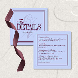 Luxury Periwinkle and Plum Formal Wedding Details Informatiekaartje