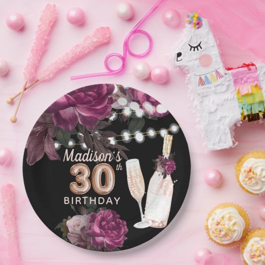 Luxury Personalized 30th Birthday Wine Roos Papieren Bordje (Feest)