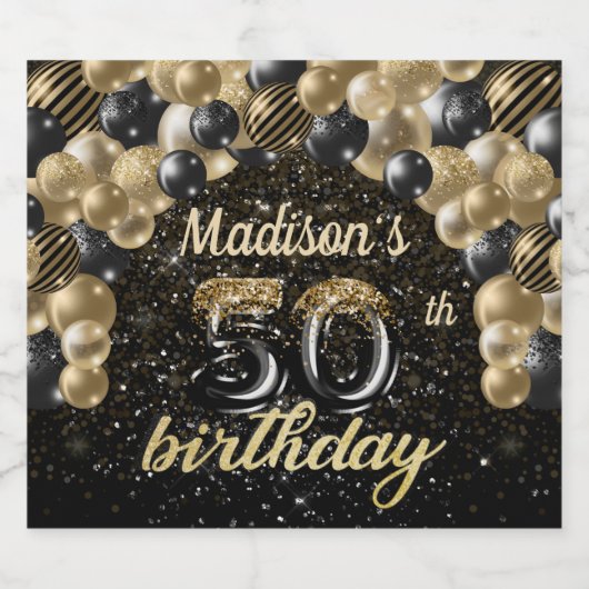 Luxury Personalized 50th Birthday Sparkling Wijnetiket (Enkel label)