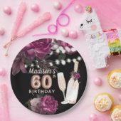 Luxury Personalized 60th Birthday Wine Roos Papieren Bordje (Feest)