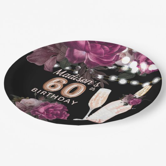 Luxury Personalized 60th Birthday Wine Roos Papieren Bordje (Gekanteld)