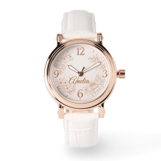 Luxury Personalized Birth Flower Watch Gift Horloge (Voorkant)