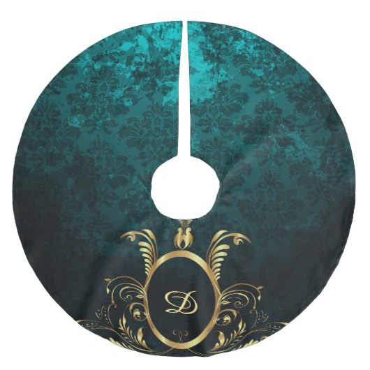 Luxury Personalized Damask gold Lijst Kerstboom Rok (Voorkant)