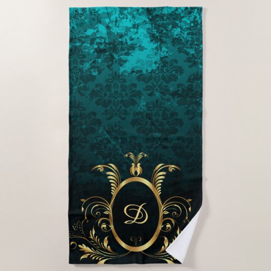 Luxury Personalized Damask gold Lijst Strandlaken (Voorkant)