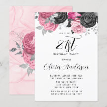 Luxury Pink Black Florals 21st Birthday Party