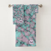 Luxury Pink Blue Marble Monogrammed Bad Handdoek (Insitu)