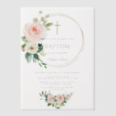 Luxury Pink Blush Floral Gold Cross Baptism Vellum Uitnodigingen (Voorkant)