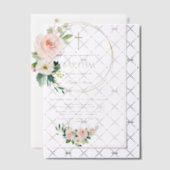 Luxury Pink Blush Floral Gold Cross Baptism Vellum Uitnodigingen (Offset (Uitnodiging))