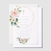 Luxury Pink Blush Floral Gold Cross Baptism Vellum Uitnodigingen (Offset)