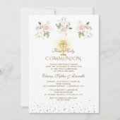 Luxury Pink Blush Floral Triplets Holy Communion Kaart (Voorkant)