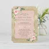 Luxury Pink Blush Flowers Gold Glitter Weddenschap Kaart (Staand voorkant)
