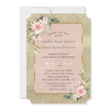 Luxury Pink Blush Flowers Gold Glitter Weddenschap