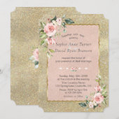 Luxury Pink Blush Flowers Gold Glitter Weddenschap Kaart (Voorkant / Achterkant)