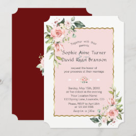 Luxury Pink Blush Flowers Gold Lijst Weddenschap Kaart
