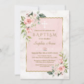 Luxury Pink Blush Flowers Gold Marble Baptisme Kaart (Voorkant)