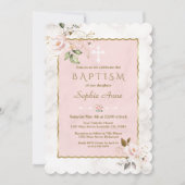 Luxury Pink Blush Gold Flowers Marble Baptisme Kaart (Voorkant)