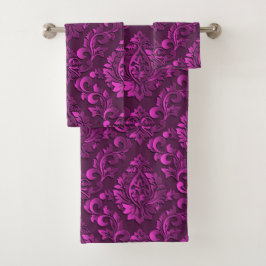 Luxury Pink Damask Floral Bad Handdoek