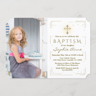 Luxury Pink Floral Gold Glitter Photo Girl Baptism Kaart