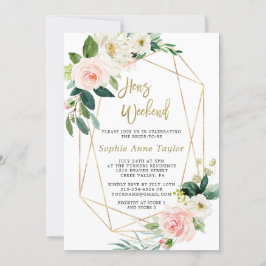 Luxury Pink Floral Roos Gold Bachelorette Weekend Kaart