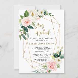 Luxury Pink Floral Roos Gold Bachelorette Weekend Kaart
