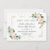 Luxury Pink Flowers Gold Lijst Confetti Wedding Save The Date (Voorkant)
