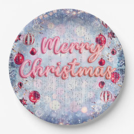 Luxury Pink & Frosted Merry Christmas Retro Papieren Bordje