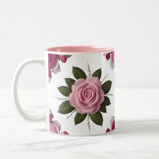 Luxury Pink & Fuchsia Rose Two-Tone Mug Tweekleurige Koffiemok (Links)