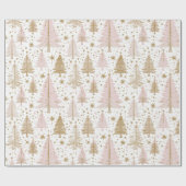 Luxury Pink & Gold Christmas Tree Pattern Holiday Cadeaupapier (Vlak)
