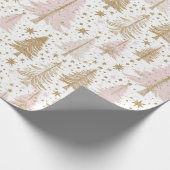 Luxury Pink & Gold Christmas Tree Pattern Holiday Cadeaupapier (Hoek)