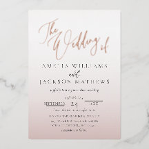 Luxury Pink Gold Foil Calligraphy Wedding Invitati