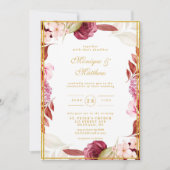 Luxury Pink Gold Peony Glitter Typography Wedding Kaart (Voorkant)