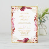 Luxury Pink Gold Peony Glitter Typography Wedding Kaart (Staand voorkant)