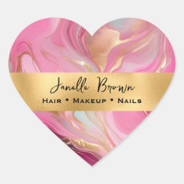 Luxury Pink Marble and Gold Foil Hart Sticker
