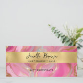 Luxury Pink Marble and Gold Gift Certificate Card Kaart (Staand voorkant)
