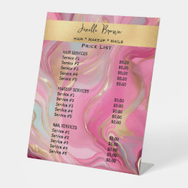 Luxury Pink Marble & Gold Beauty Salon Price List Reclamebord Met Voetstuk