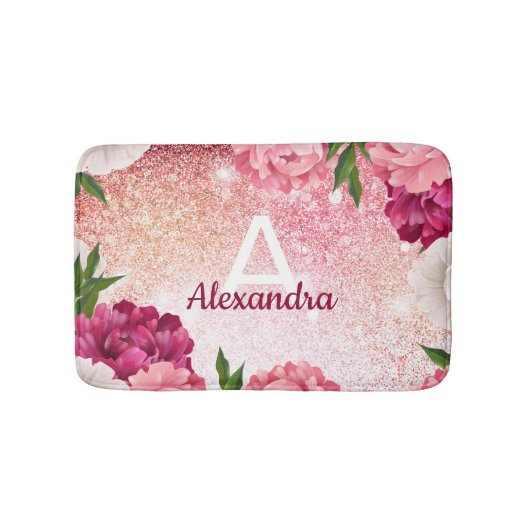 Luxury Pink Monogram Glitter Badmat (Voorkant)
