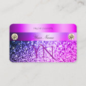 Luxury Pink Paarse Glitter Diamonds en Monogram Visitekaartje (Voorkant)