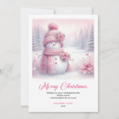 Luxury Pink Snowman Kids Editable Christmas Cards Feestdagenkaart (Voorkant)