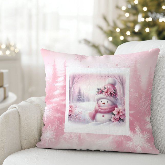Luxury Pink Snowman Winter Scene Kids Room Pillow Kussen (Luxury Pink Snowman Winter Scene Kids Room Pillow

)