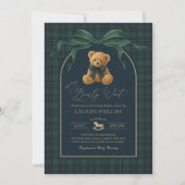 Luxury Plaid Teddy Bear Boy Baby Shower Kaart (Voorkant)