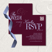 Luxury Plum and Periwinkle QR Code Formal Wedding RSVP Kaartje