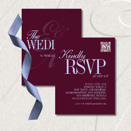 Luxury Plum and Periwinkle QR Code Formal Wedding RSVP Kaartje