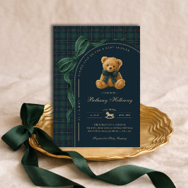 Luxury Polo Plaid Teddy Bear Boy Baby Shower Kaart