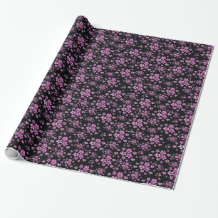 Luxury Popular Black Paars Floral Cadeaupapier